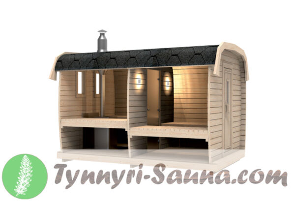 3 Meter Quadro Sauna mit gerdaen Bänken von Tynnyri-Sauna.com