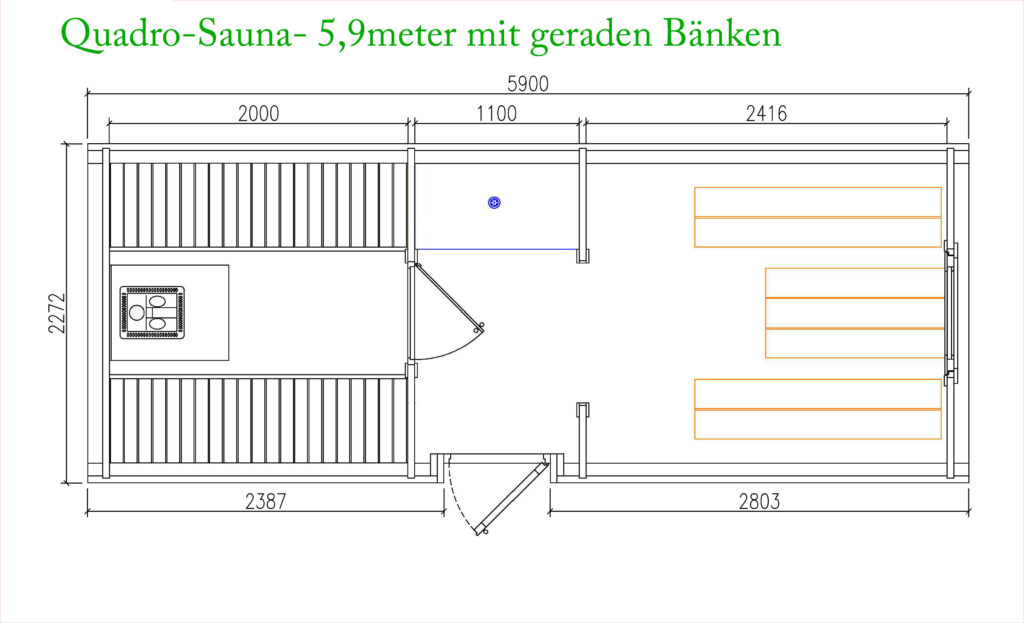 Quadro Sauna aus Kieferholz 6 meter